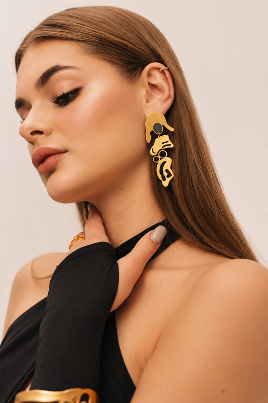 Black x gold crust earrings 1