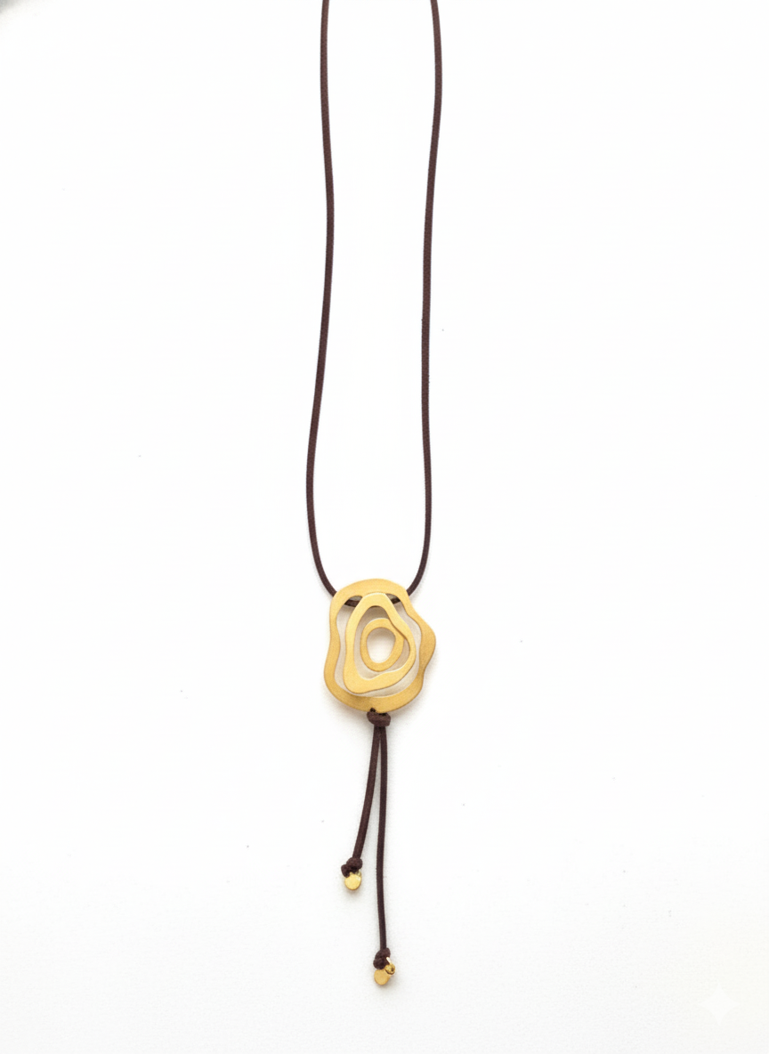 brown suede long necklace with gold pendant