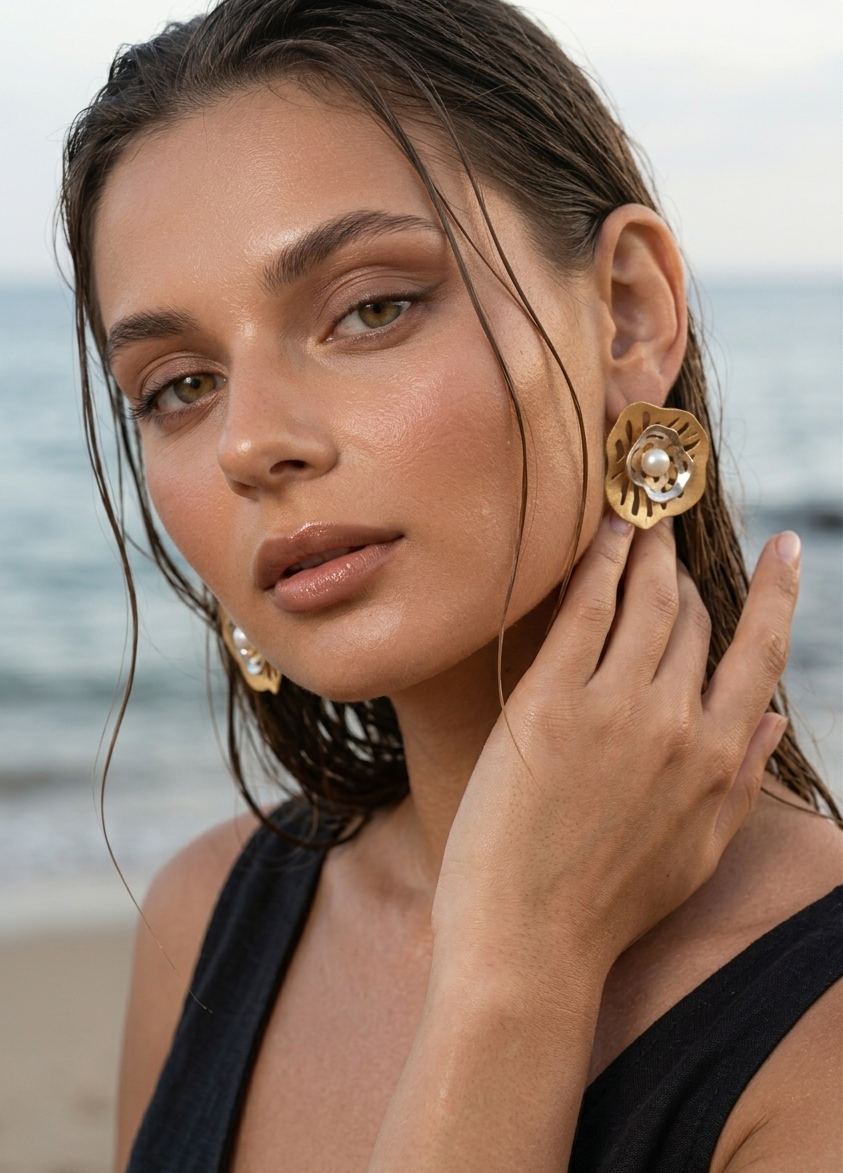 Gold x silver flower earrings