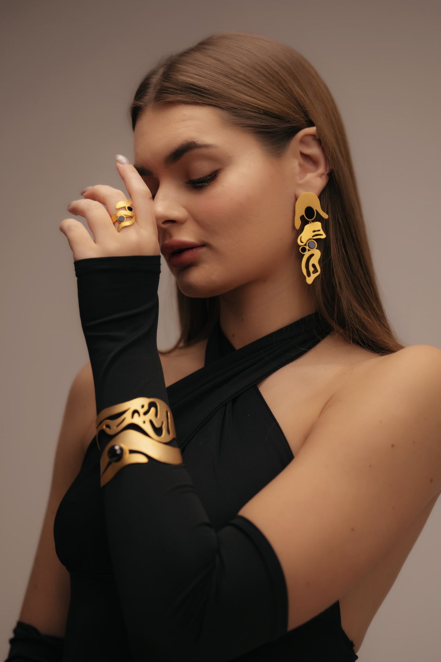 Black x gold crust earrings 1